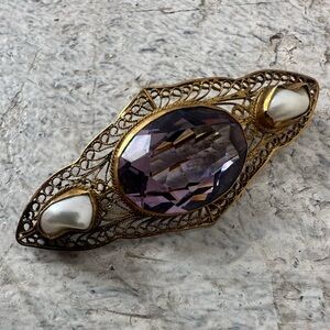 Vintage 1940s 10k Gold Pearl Filigree Exquisite Brooch